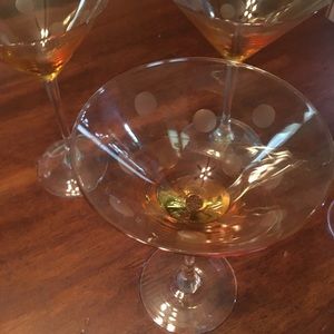 Set of 4 martini glasses polka dot amber color.